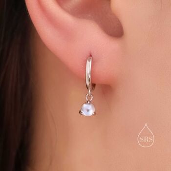 Sterling Silver 4mm Moonstone Hoop Earrings, 9 of 12