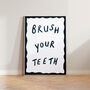 Brush Your Teeth Dark Blue Bathroom Hand Painted Print, thumbnail 3 of 5