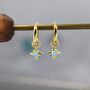Sterling Silver Tiny Blue Opal Starburst Huggie Hoop Earrings, thumbnail 4 of 12