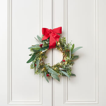 35cm Christmas Wreath With Red Bow, 3 of 4