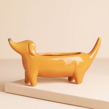 Orange Dachshund Standing Dog Planter, 2 of 2