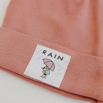 Children's Unisex Hat Cotton Beanie Gift Pink Rose Rain, 3 of 10