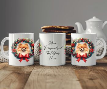 Personalised Pomeranian Christmas Wreath Dog Mug, 2 of 2