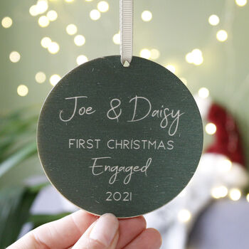 First Christmas Engaged Wooden Tree Decoration, 8 of 9