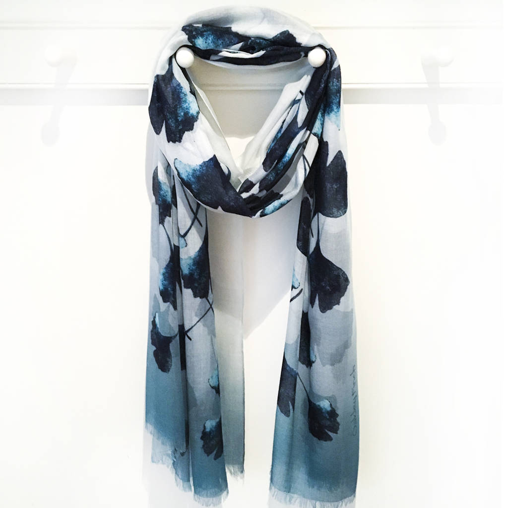 teal blue leaf print scarf gift boxed with card by oakley finch ...