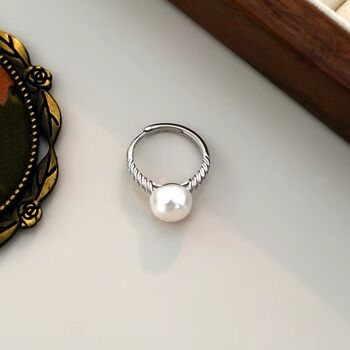 Juliette Ivory Silver Pearl Crown Snow Ball Charm Gift Ring, 5 of 6