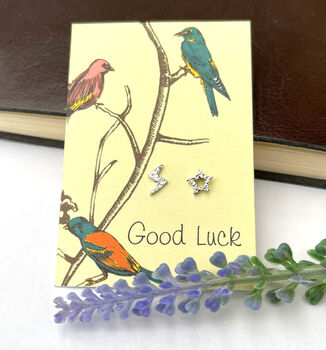 Sterling Silver Good Luck Lightning Bolt And Star Mismatched Earrings, 4 of 6