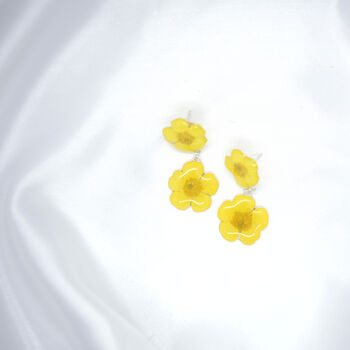 Buttercup Pressed Flower Sterling Silver Studs, 7 of 10