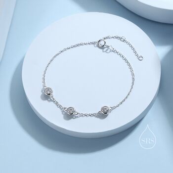 Sterling Silver Tiny Cz Trio Bracelet, 7 of 12