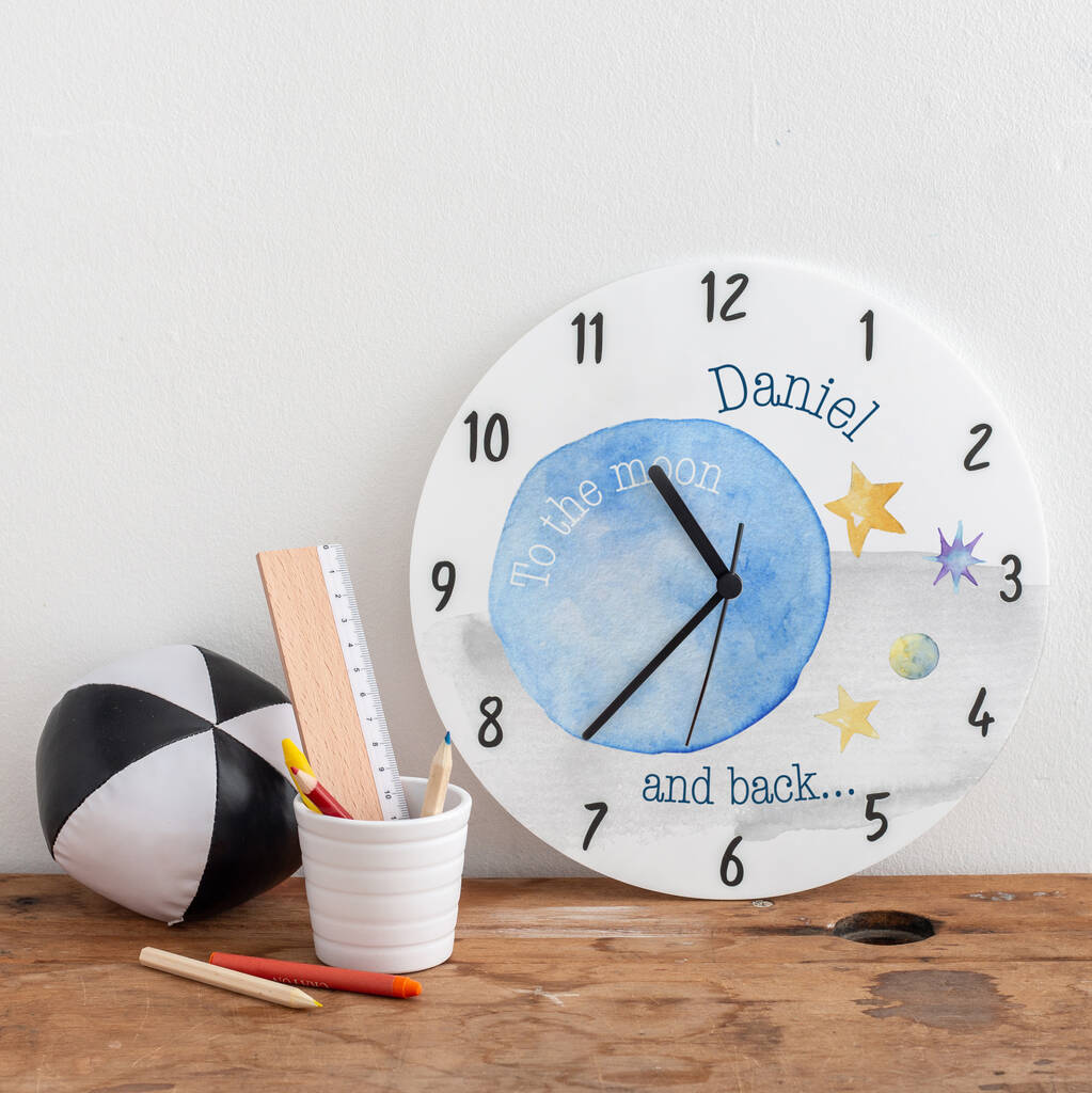 Moon And Stars Personalised Bedroom Wall Clock, 1 of 2