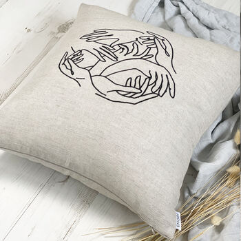 Natural Linen Hands Embroidery Cushion, 5 of 6