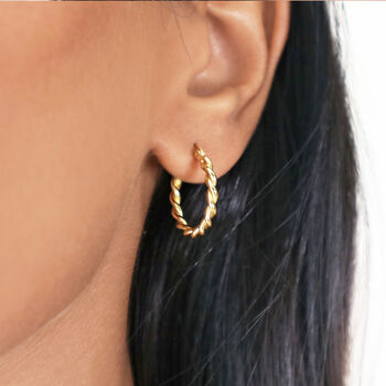 18k Gold Plated Twist Hoop Earrings, 3 of 7
