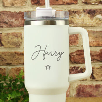 Travel Cup With Straw Personalised White Insulated Gym Mug, 3 of 6