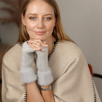 Fluffy Cuff Fingerless Gloves Alpaca Wool Blend – Four Colourways, 2 of 12