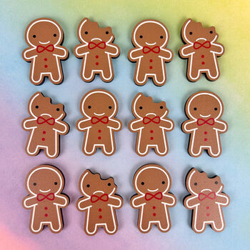 Kawaii Gingerbread Man Wooden Brooches Or Pins, 4 of 5