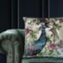 Iya Valley Love Story Peacocks And Japanese Blossom Cushion, thumbnail 1 of 5