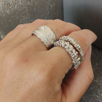 Jagged Matchstick Ring With Rounded Texture In Silver, 6 of 11