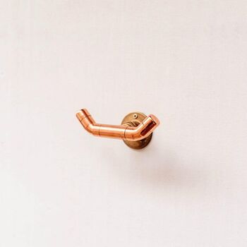 Handmade Copper Pipe Wall Hook With Brass Base, 2 of 4