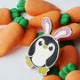Penguin With Bunny Ears Pengbunny Glitter Enamel Pin, thumbnail 1 of 10