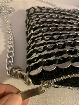 Upcycled Eco Fashion Shiny Crochet Ring Pulls Bag, 4 of 12