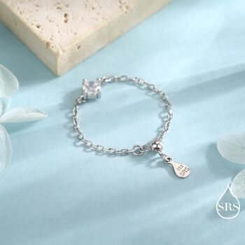 Sterling Silver Sparkly Cz Soft Chain Ring, 4 of 12