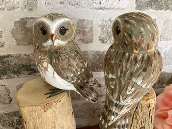 Hand Carved Wooden Owl Figurine Woodland Home Decor Ornament Figurine Gift, 6 of 8