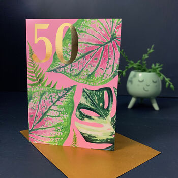 50th Birthday Houseplants Card With Gold Type, 2 of 3