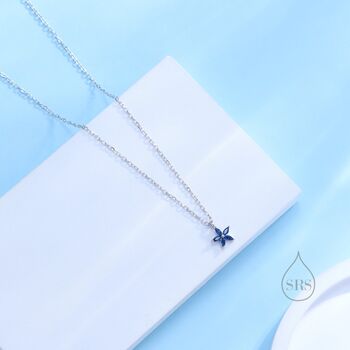 Tiny Sapphire Blue Cz Flower Necklace, 5 of 12