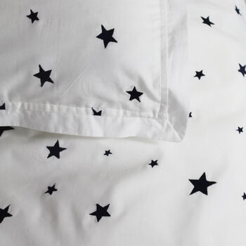 Navy Embroidered Star Cot Bed Duvet And Pillowcase Set, 2 of 4