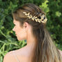 Jupiter Gold Plated Leafy Boho Bridal Hair Vine, thumbnail 7 of 8