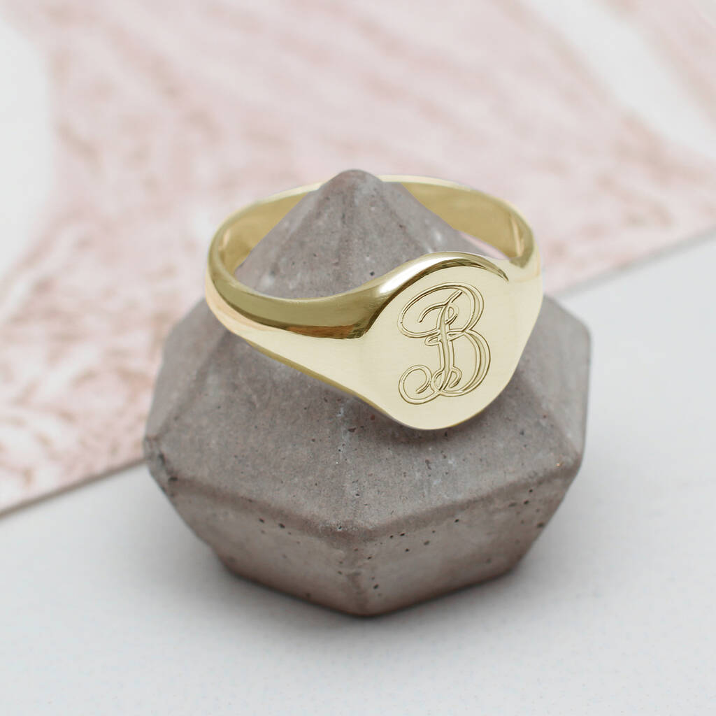 18ct Rose Or Yellow Gold Plated Monogram Signet Ring, 1 of 7