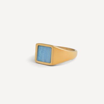 Gold Men's Blue Lace Agate Gemstone Square Signet Ring, 9 of 12