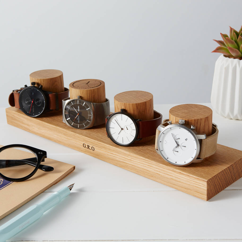 Personalised Solid Oak Watch Stand For Four Watches, 1 of 12