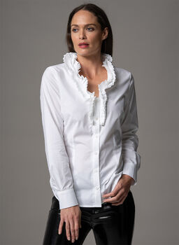 Lara White Fitted Blouse With Elizaethan Pleated Collar, 2 of 4