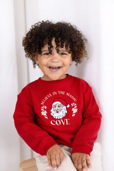 Vintage Santa And Candy Cane Embroidered Personalised Christmas Sweatshirt Jumper, 3 of 5