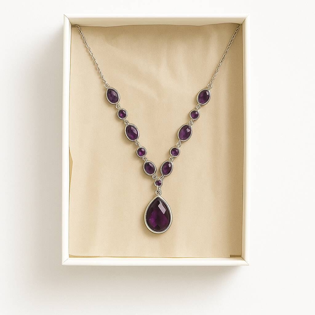 Sterling Silver Cubic Zirconia Amethyst Necklace