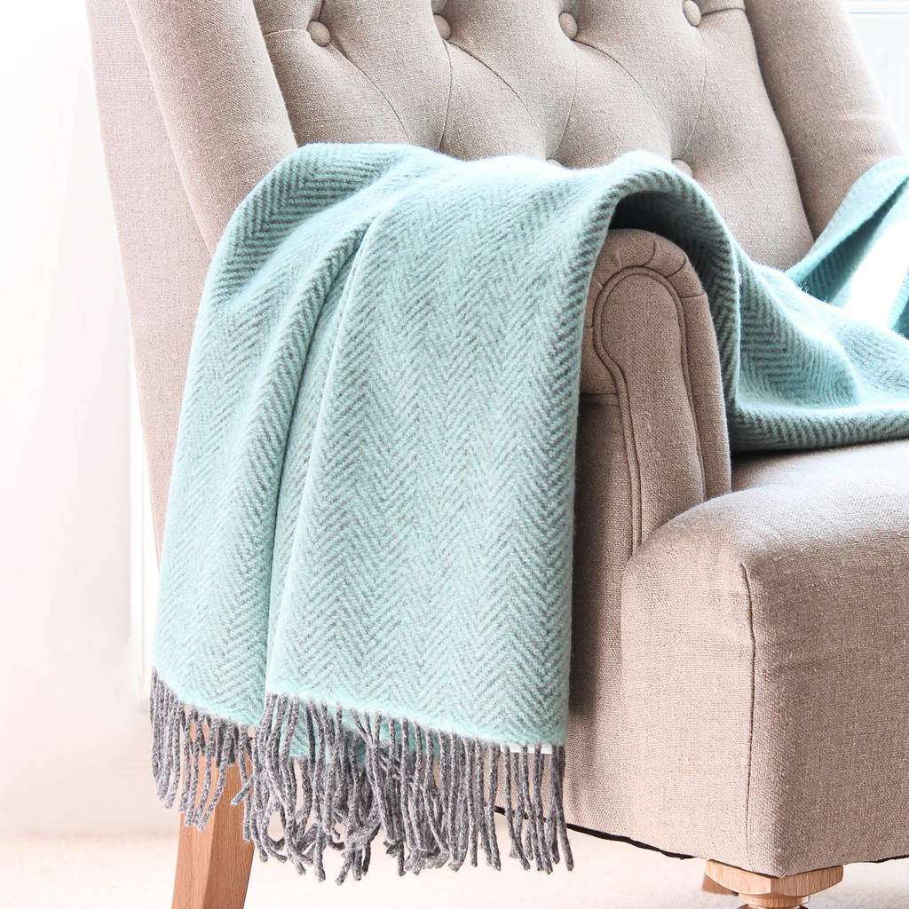 Cashmere And Merino Wool Throw In Duck Egg And Grey By Marquis & Dawe ...