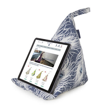 Bean Bag Cushion Tablet Stand In Peacock Feather Fabric, 3 of 6