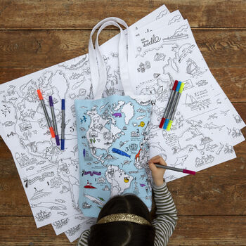 World Map Tote Bag Kit + 10 Pens, Colour And Carry, 2 of 6