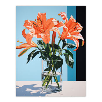 Autumn Lilies Orange Blue Floral Graphic Wall Art Print, 6 of 6