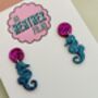 Blue And Pink Small Seahorse Glitter Earrings / Gift For Mermaid Lovers / Seaside Vacation Or Summer Cruise Accessory, thumbnail 4 of 4