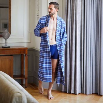 Men's 'Celt Navy' Tartan Brushed Cotton Robe, 4 of 5