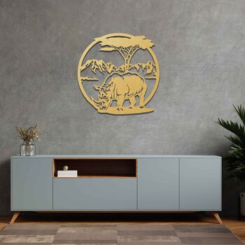 Rhino And Acacia Tree Wooden Wall Art Gift For Him Or Home, 5 of 9