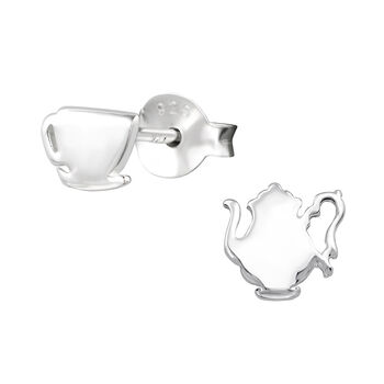 Silver Mismatched Teapot And Tea Cup Studs In Gift Tin, 5 of 11