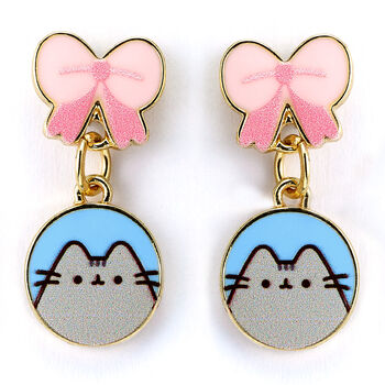 Pusheen The Cat Pink Bows Drop Earrings, 5 of 6