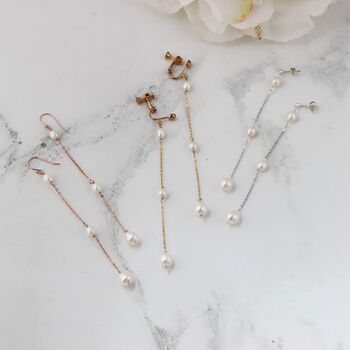 Bridal Long Pearl Earrings On Fine Chain, 8 of 8