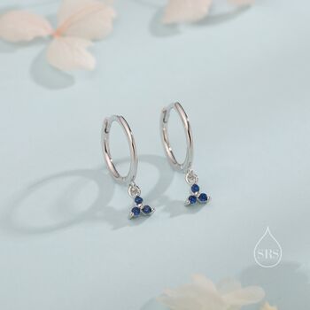 Sterling Silver Extra Tiny Three Cz Huggie Hoop Earrings, 5 of 12