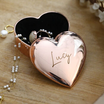 Personalised Name Rose Gold Heart Shaped Trinket Box, 2 of 4