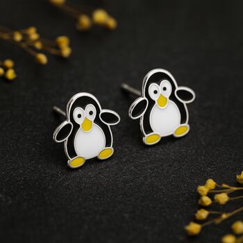 Girls Sterling Silver Penguin Stud Earrings, 5 of 8