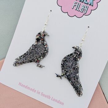 Black Pigeon Glitter Resin Earrings, 3 of 4